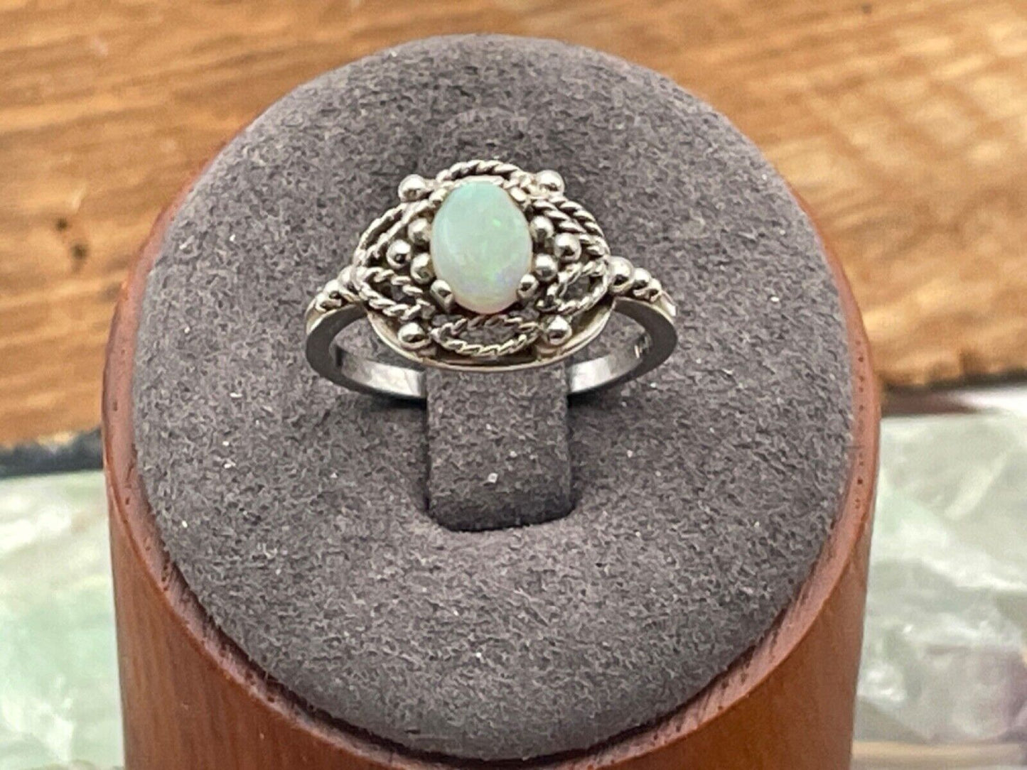 Vintage 10K Solid White Gold Opal beaded rope Cocktail ring sz 6.75--293.25